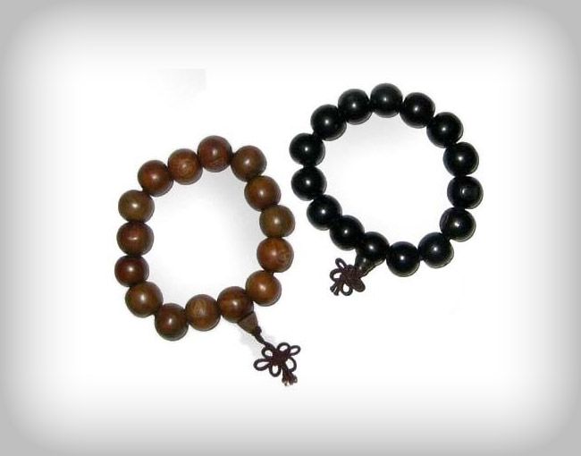 Asian Buddhist Wrist Mala - Yin Yang Pair of Buddha Meditation Prayer Beads - Wood